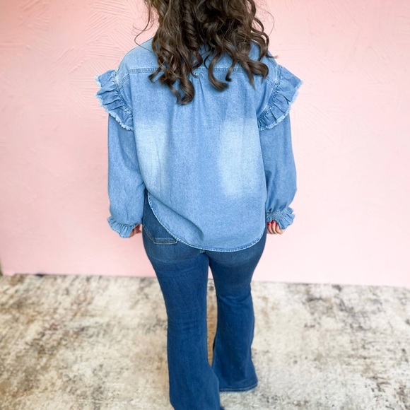 ANAHI SHOULDER RUFFLE DETAILED DENIM SHIRT - Picture 3 of 6